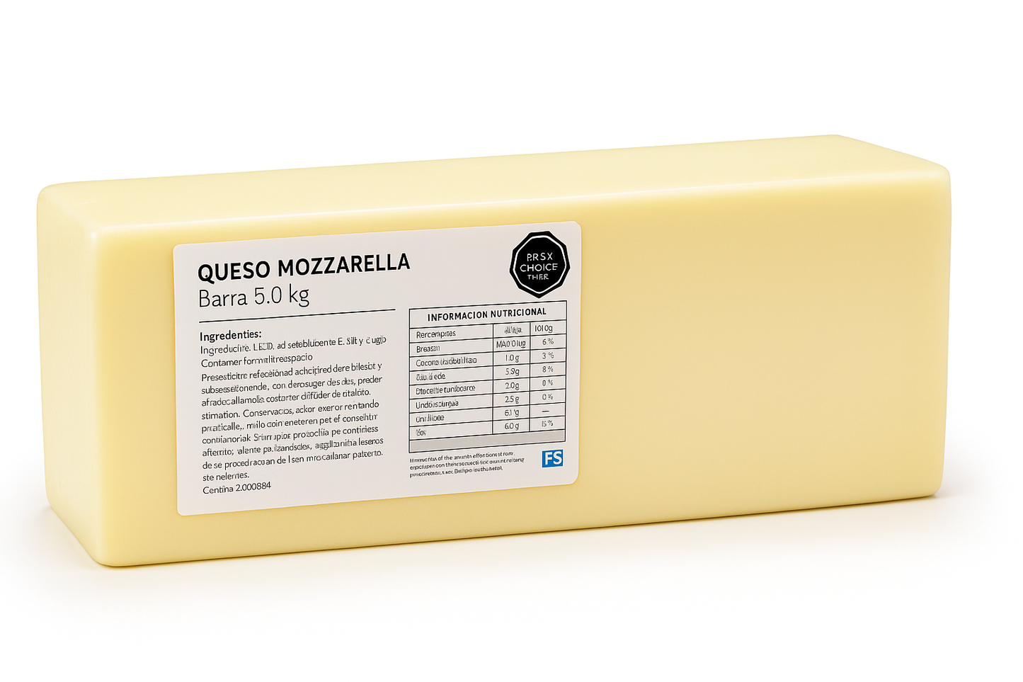 Queso Mozzarella Barra de 5.0 kg